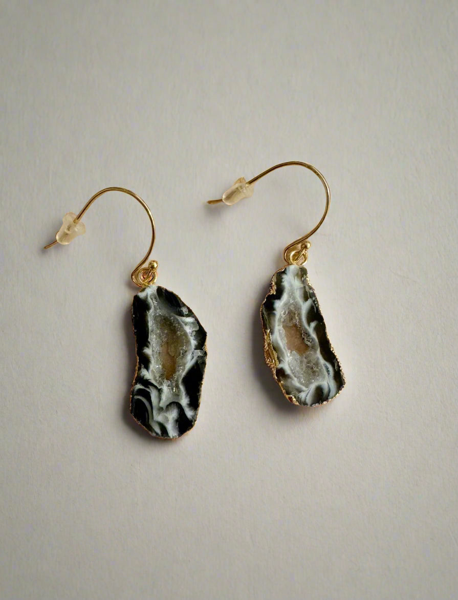 Dangle Crystal Gold-Plated Geode Earrings