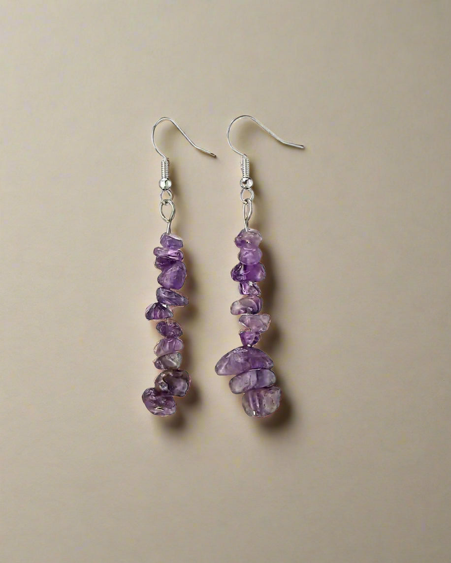 Amethyst Wisdom & Clarity Tumbled Stone Dangle Earrings