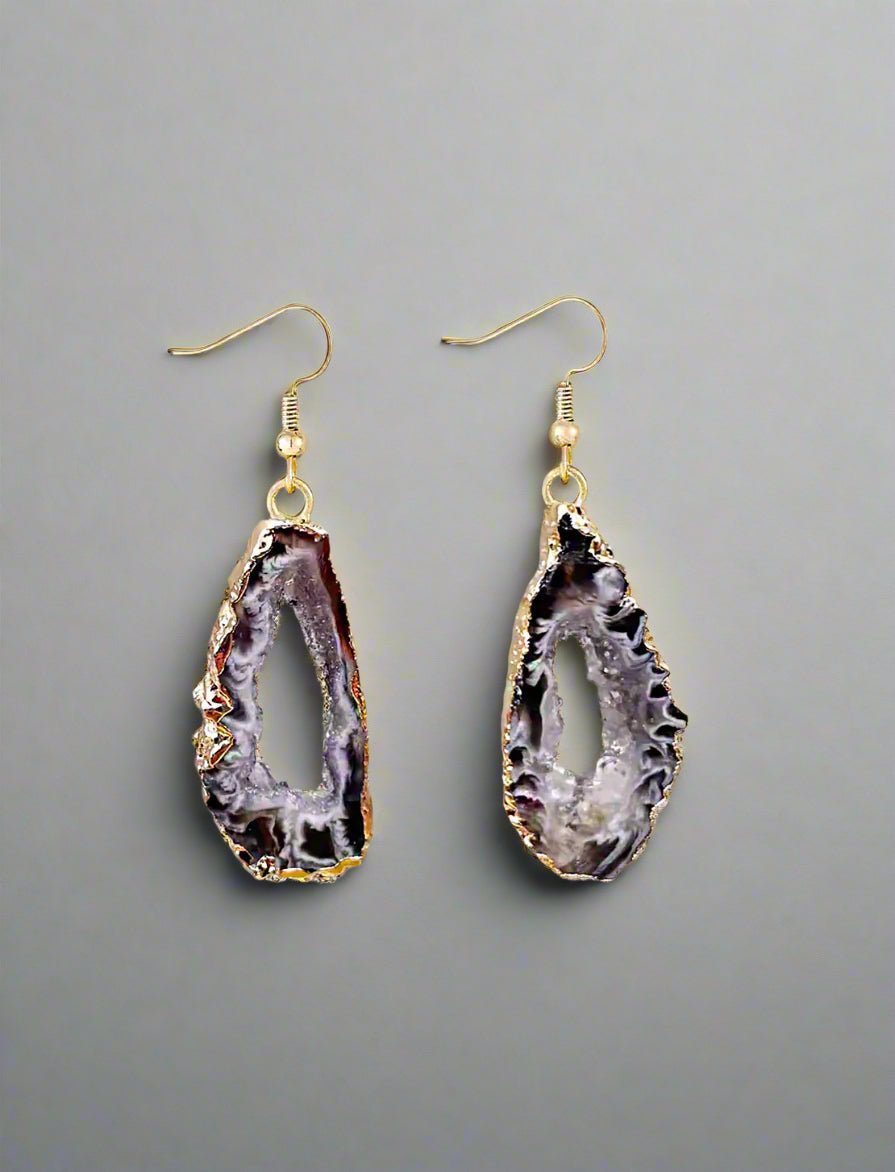 Dangle Crystal Gold-Plated Geode Earrings