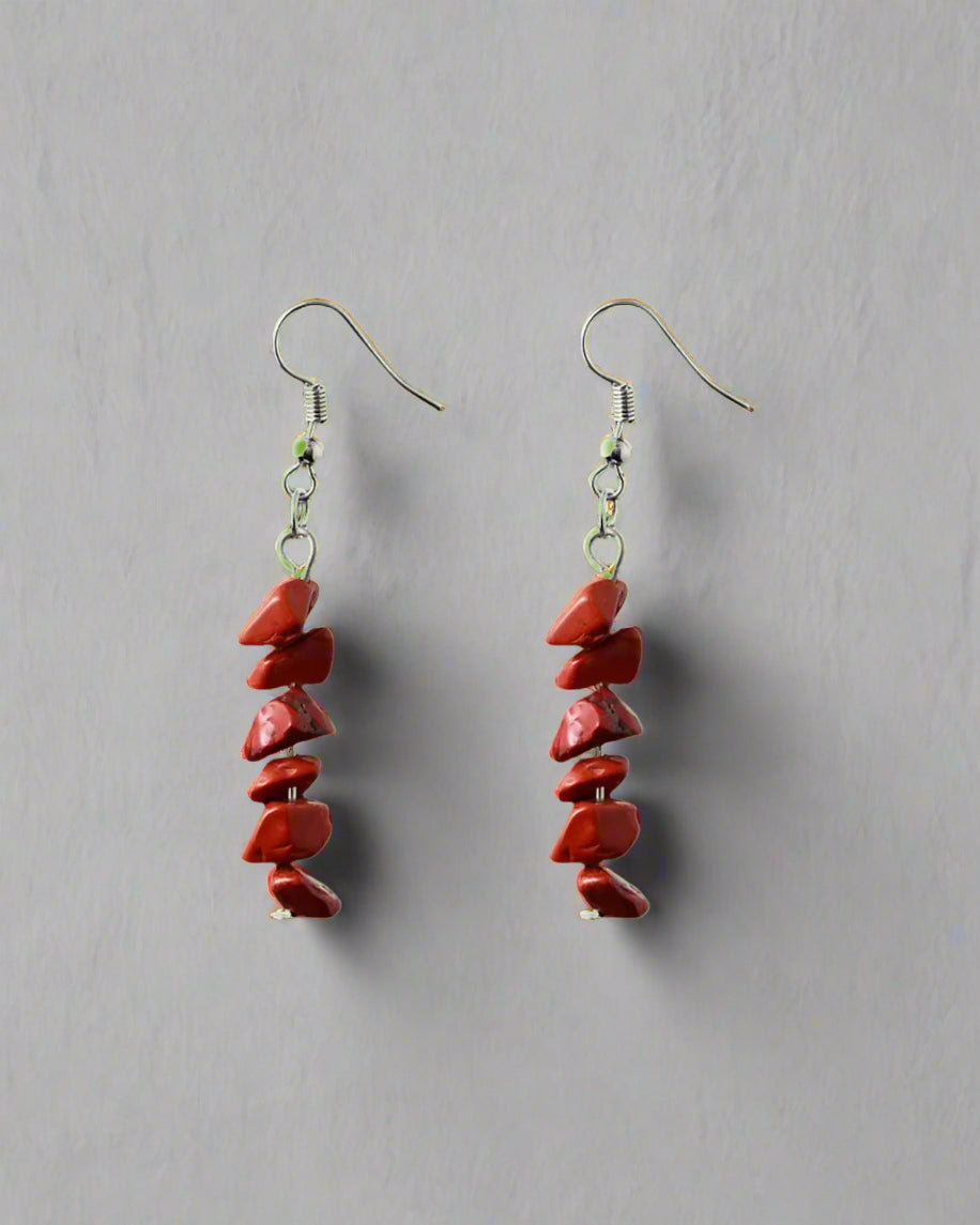 Red Jasper Strength & Grounding Tumbled Stone Dangle Earrings