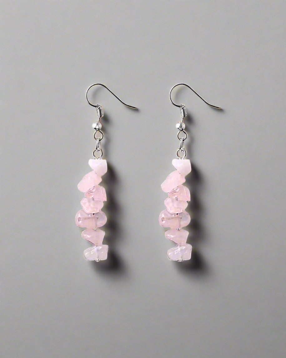 Rose Quartz Love & Healing Tumbled Stone Dangle Earrings