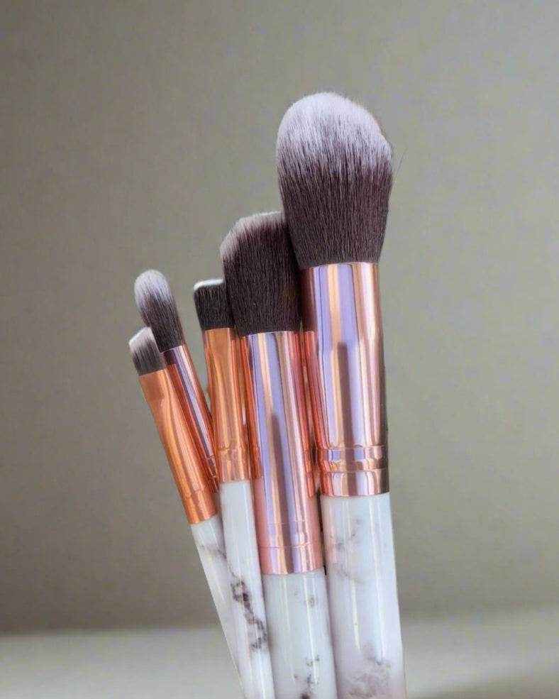 Vegan Marble-Look Five-Piece Makeup Brush Set