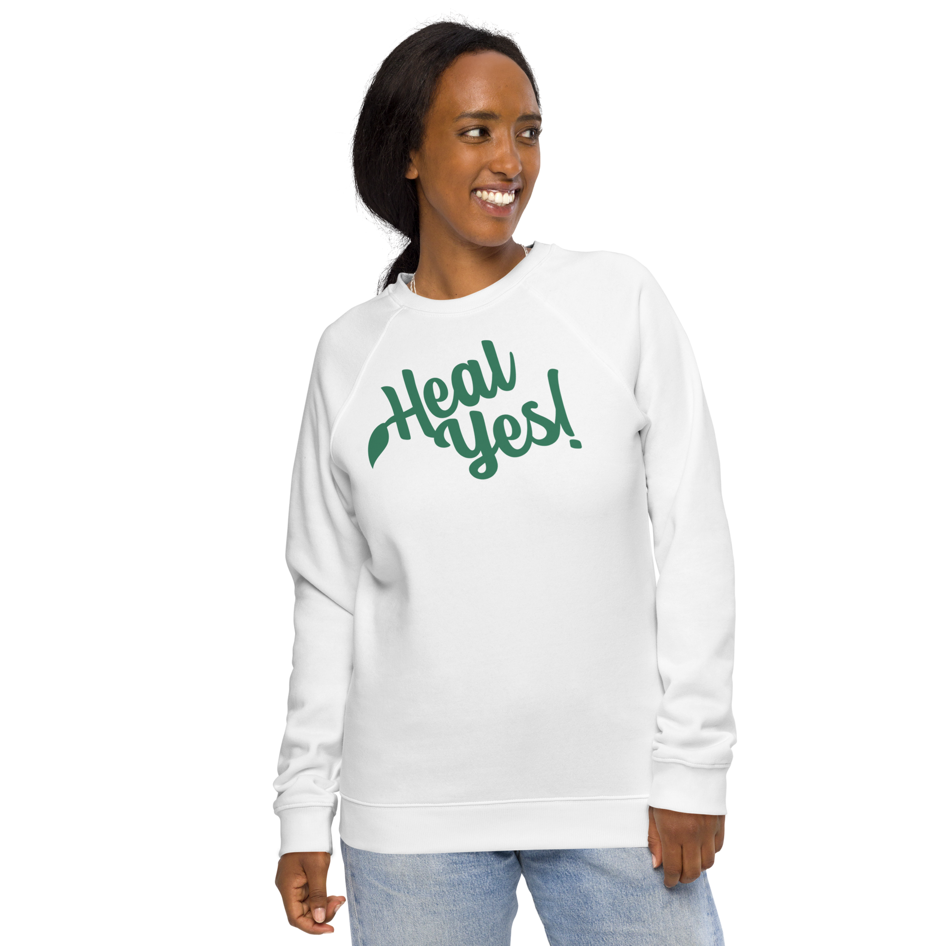 Heal Yes! Unisex Organic Raglan Sweatshirt