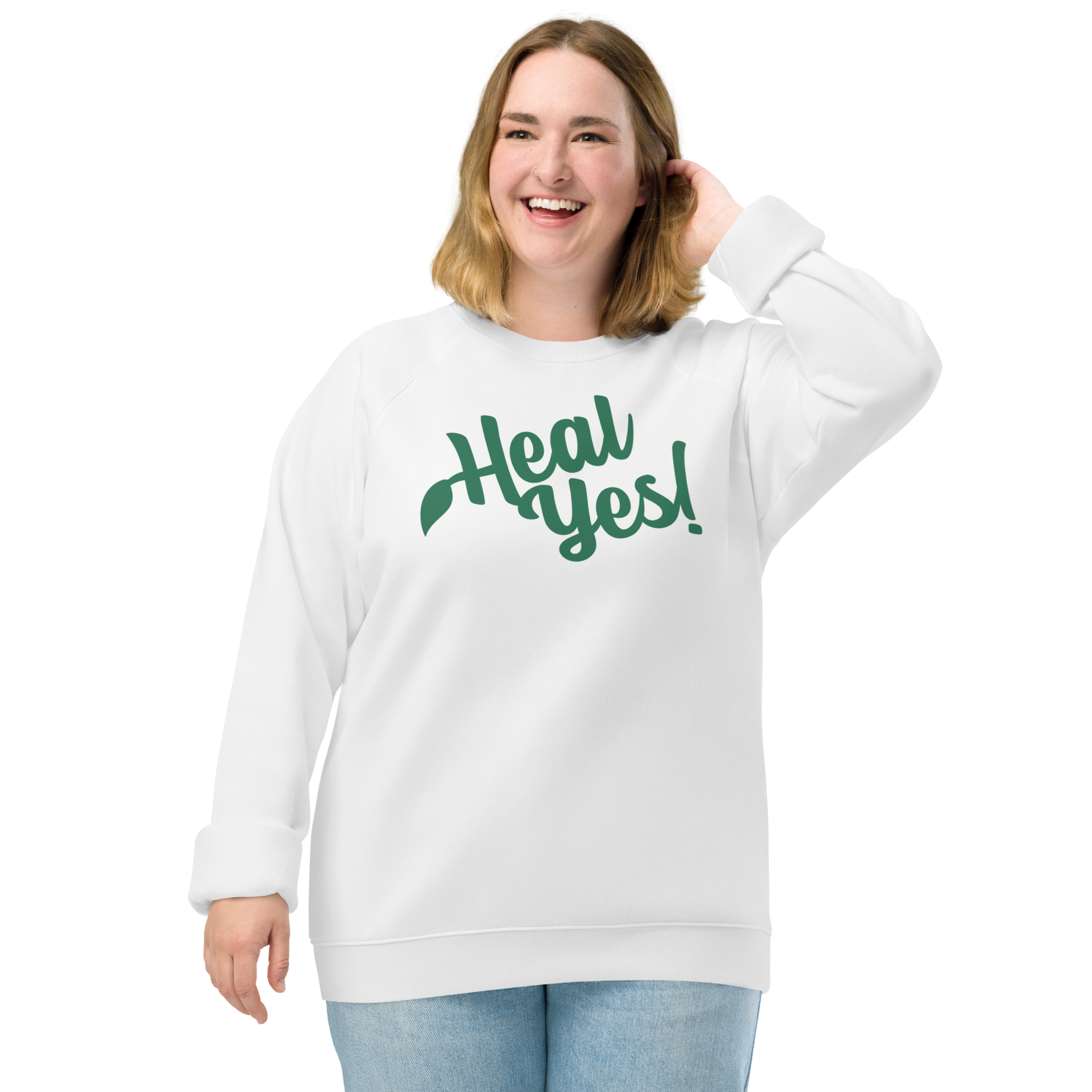 Heal Yes! Unisex Organic Raglan Sweatshirt